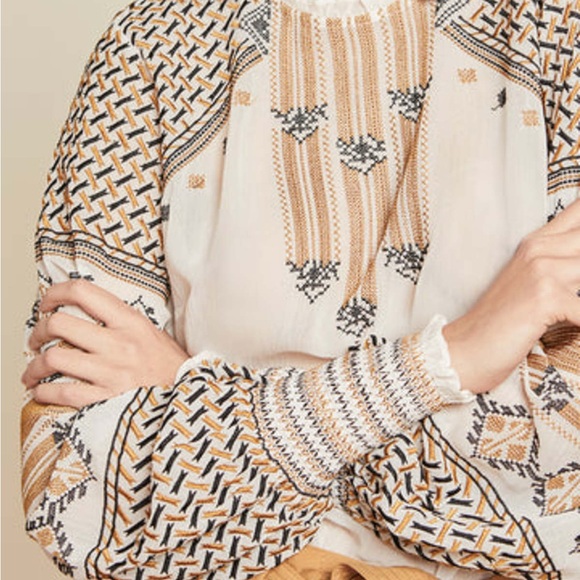 VERONICA BEARD Isabella Embroidered Boho Peasant Top in White - Picture 4 of 10